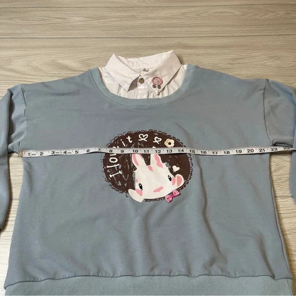 Packitcute Bunny Rabbit Blue White Collared Sweater Women’s size One Size - Picture 7 of 11